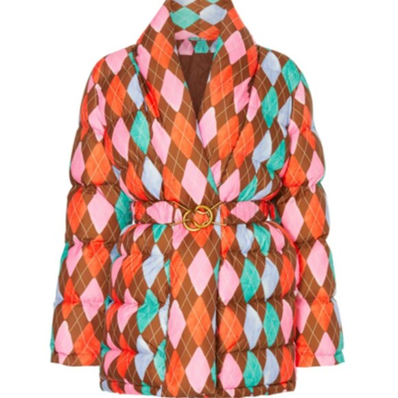 $451 RACHEL ANTONOFF argyle plaid belted puffer jacket XL - Picture 1 of 12